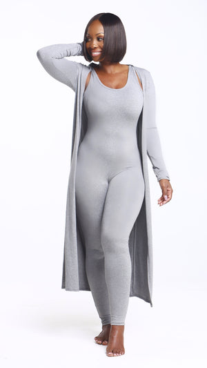 BACK IN STOCK! Two Piece Sexy Jumpsuit with Cardigan Coat Grey